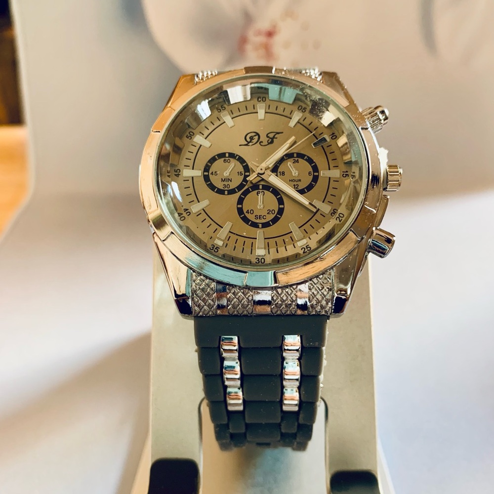 Silver and Black Chronograph Watch